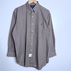 NWT Ralph Lauren Houndstooth Yarmouth Button Shirt Men's Brown Size 15 1/2 32/33